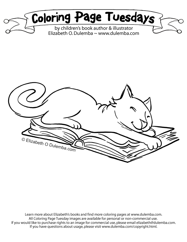 dulemba: Coloring Page Tuesday - Cat Reads
