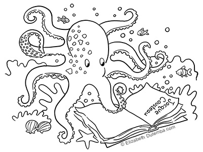 dulemba: Coloring Page Tuesday - Octopus Reading
