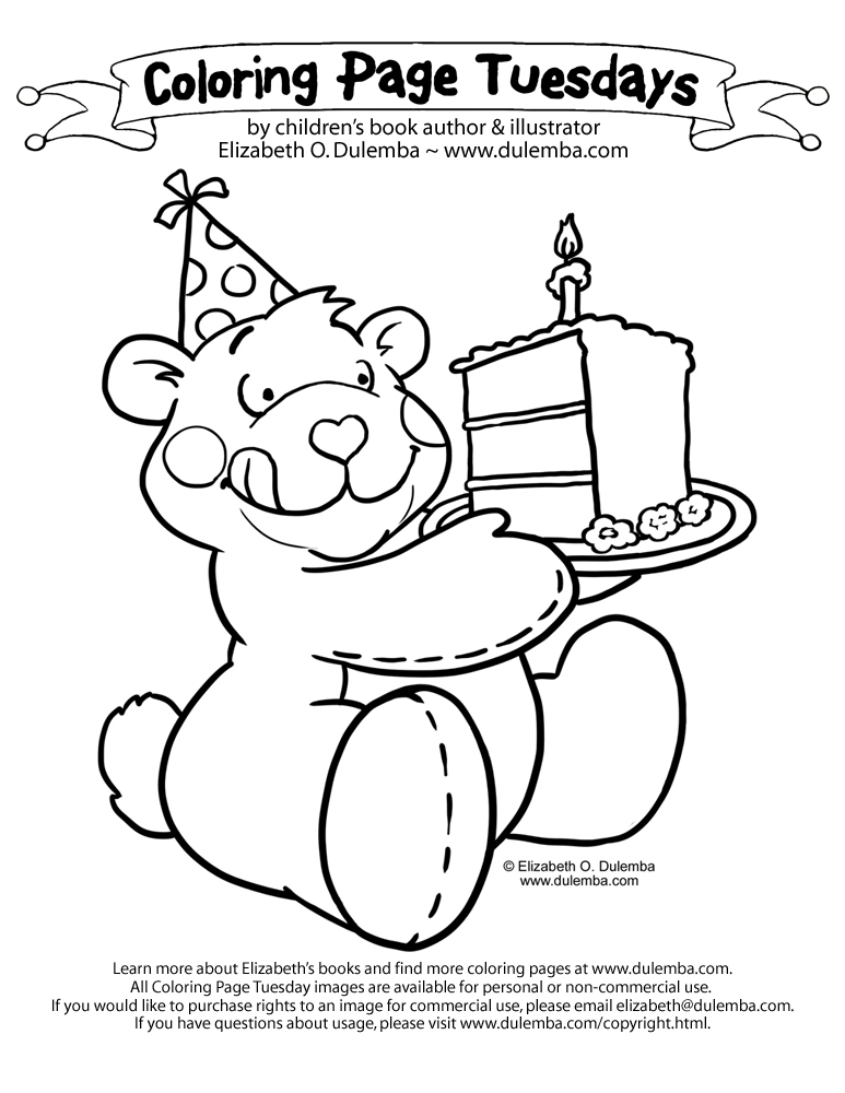 dulemba: Coloring Page Tuesday - Birthday Cake Bear! (Giveaway)